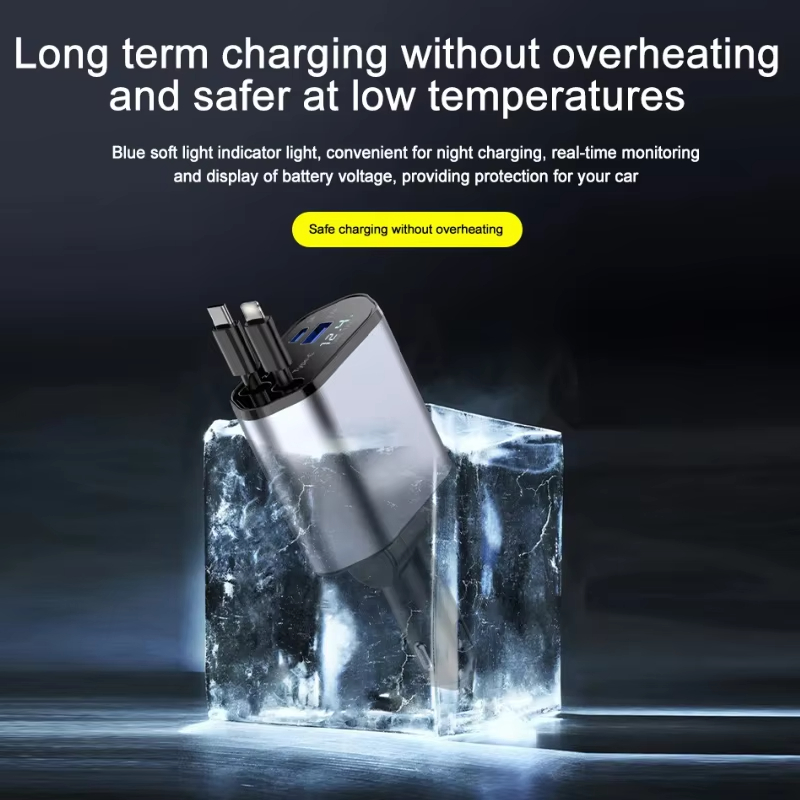 Car Charger Adaptor 120W Fast Charge USB Type C Fast Charger Cable with Retractable Cords Fit for iPhone 16/15/14/13/12 Samsung