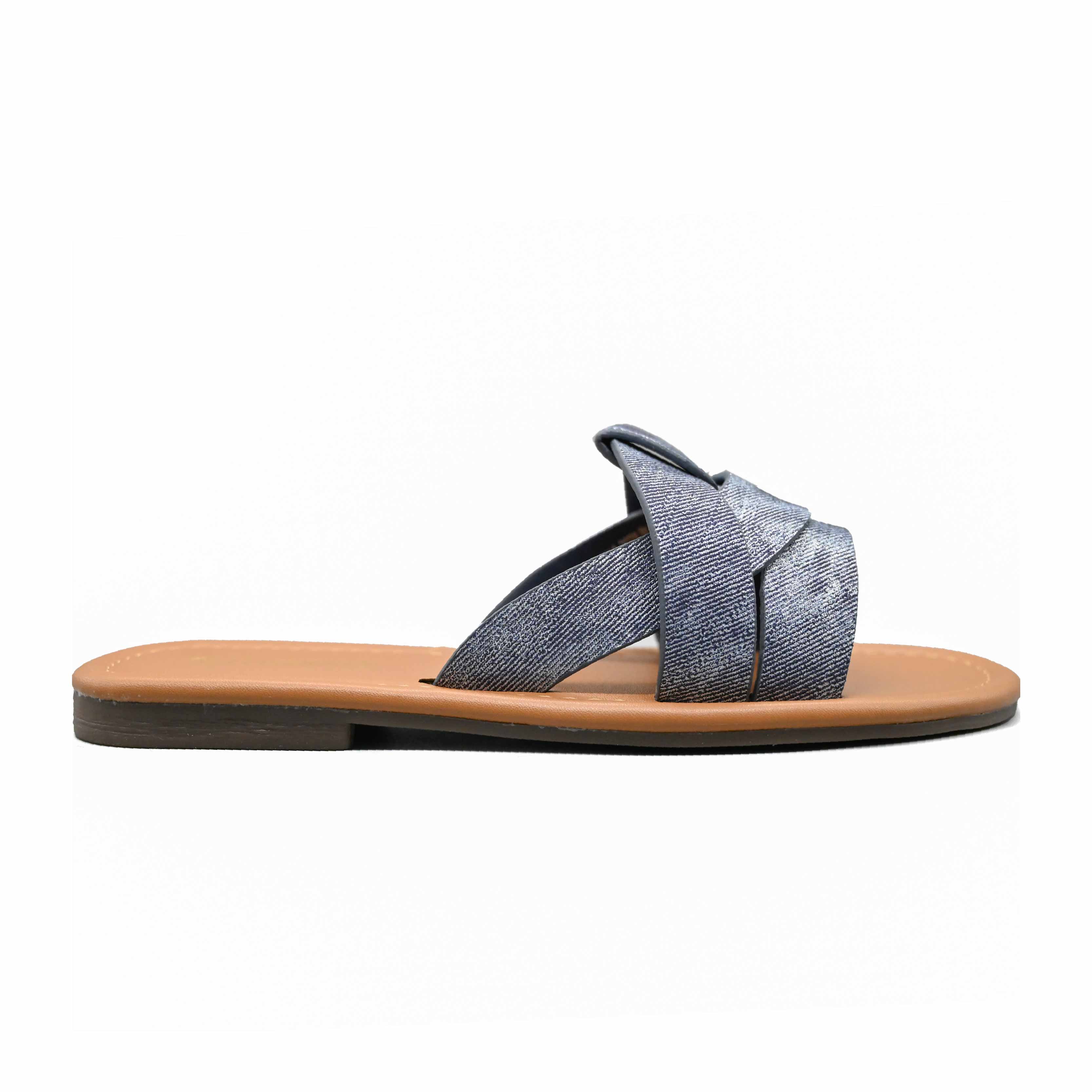 Moxxa Elena Women's Crisscross Strap Flat Sandals – Metallic Slip-On Casual Sandals