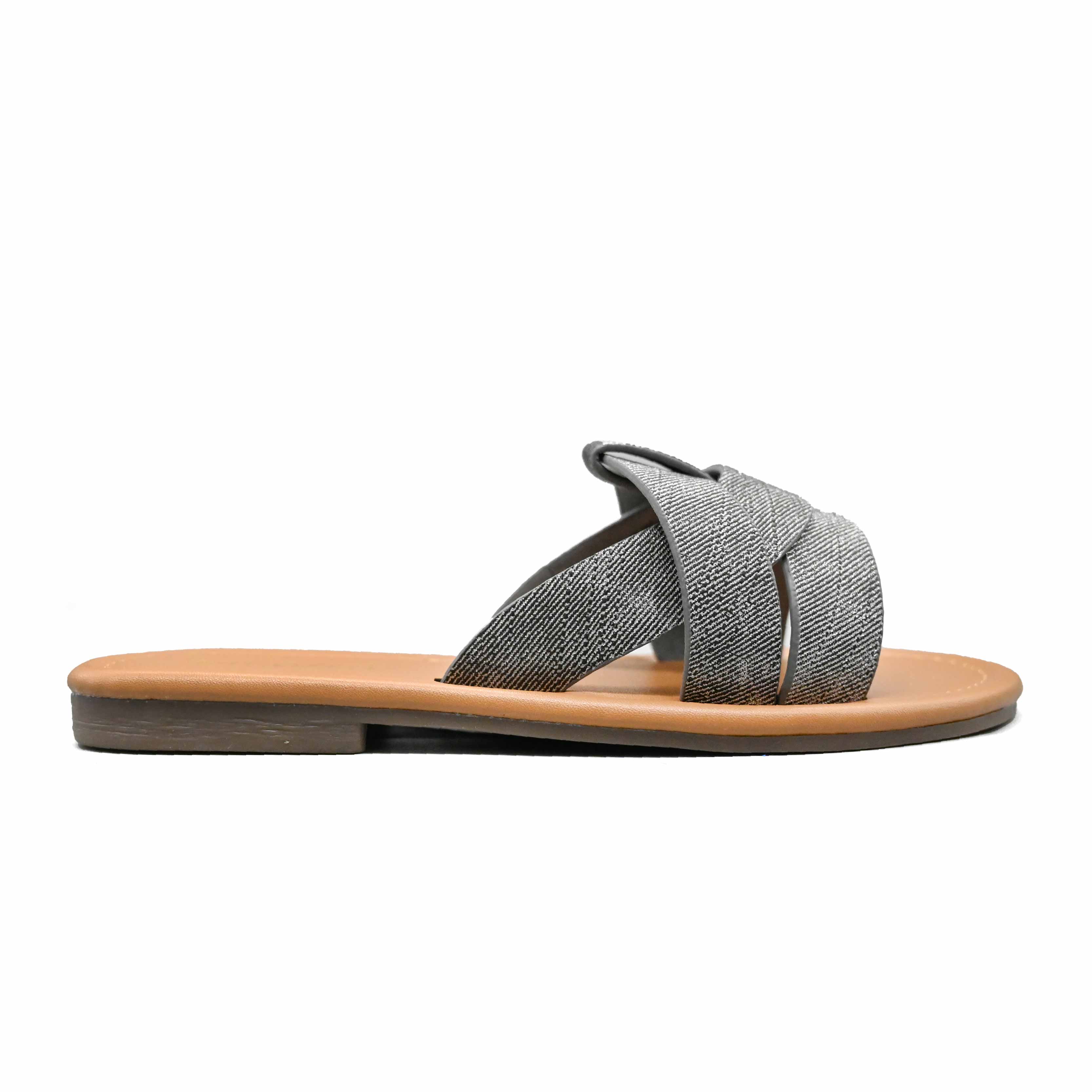 Moxxa Elena Women's Crisscross Strap Flat Sandals – Metallic Slip-On Casual Sandals