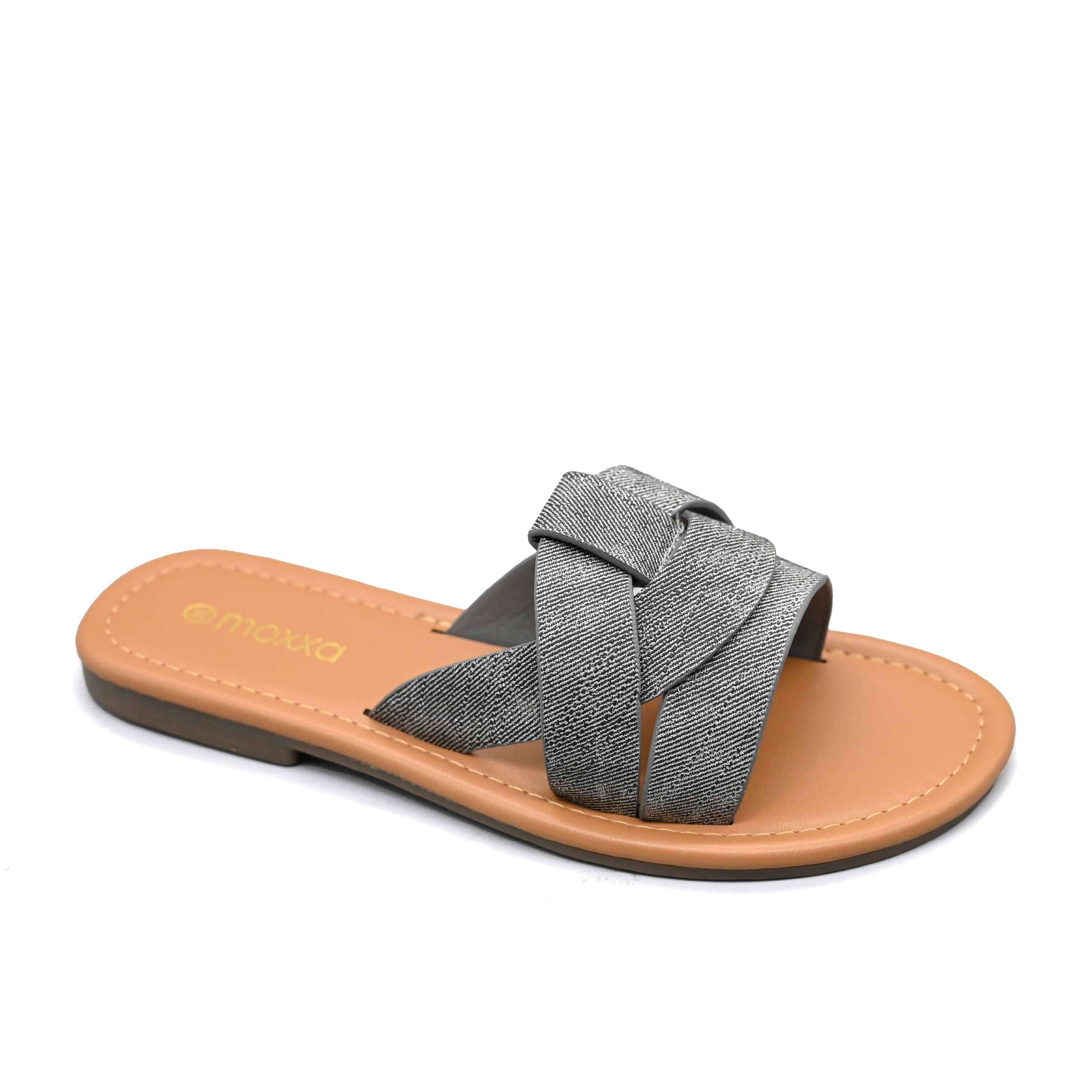 Moxxa Elena Women's Crisscross Strap Flat Sandals – Metallic Slip-On Casual Sandals