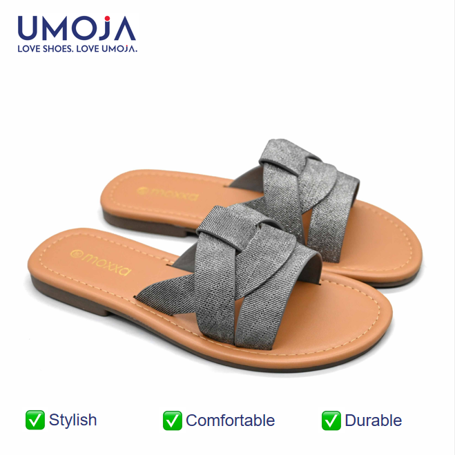 Moxxa Elena Women's Crisscross Strap Flat Sandals – Metallic Slip-On Casual Sandals