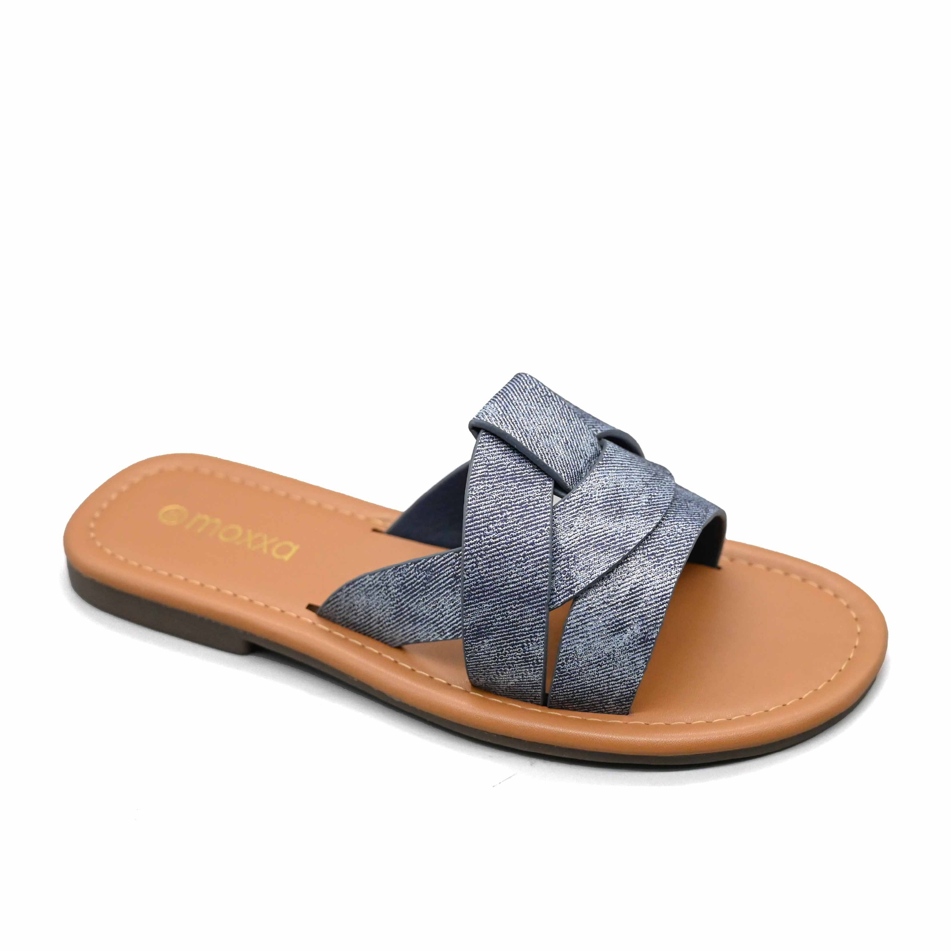 Moxxa Elena Women's Crisscross Strap Flat Sandals – Metallic Slip-On Casual Sandals