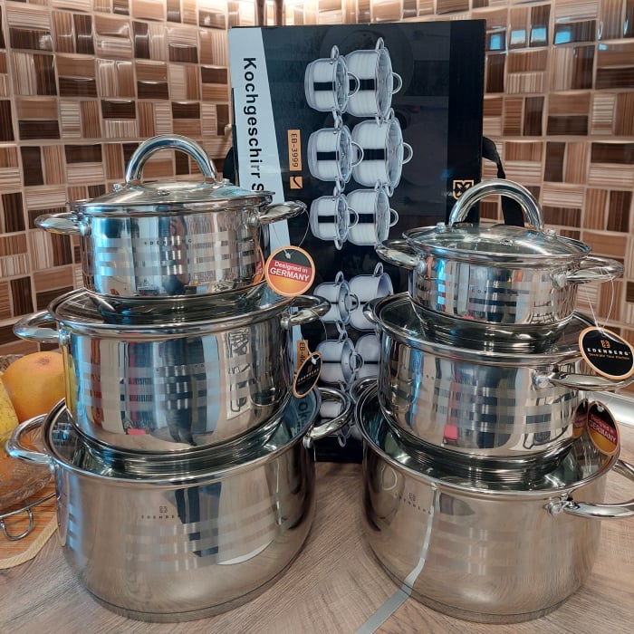 Edenberg 12PCS Stainless Steel Cooking Pot Set – Fast Heating, Durable & Induction Ready