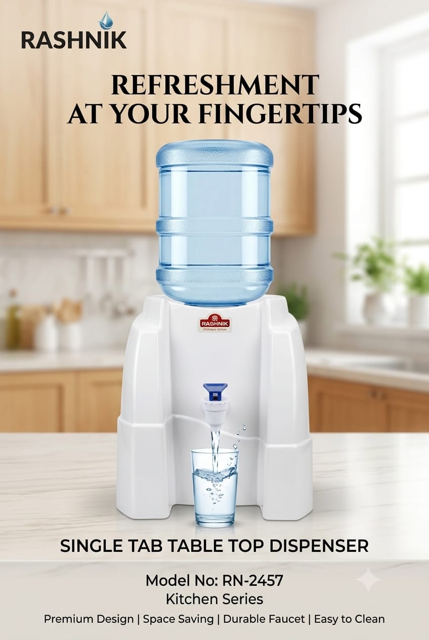 Rashnik Single Tab Table Top Water Dispenser | Model RN-2457 | Kitchen Series | No Electricity | 3L–18L Bottles
