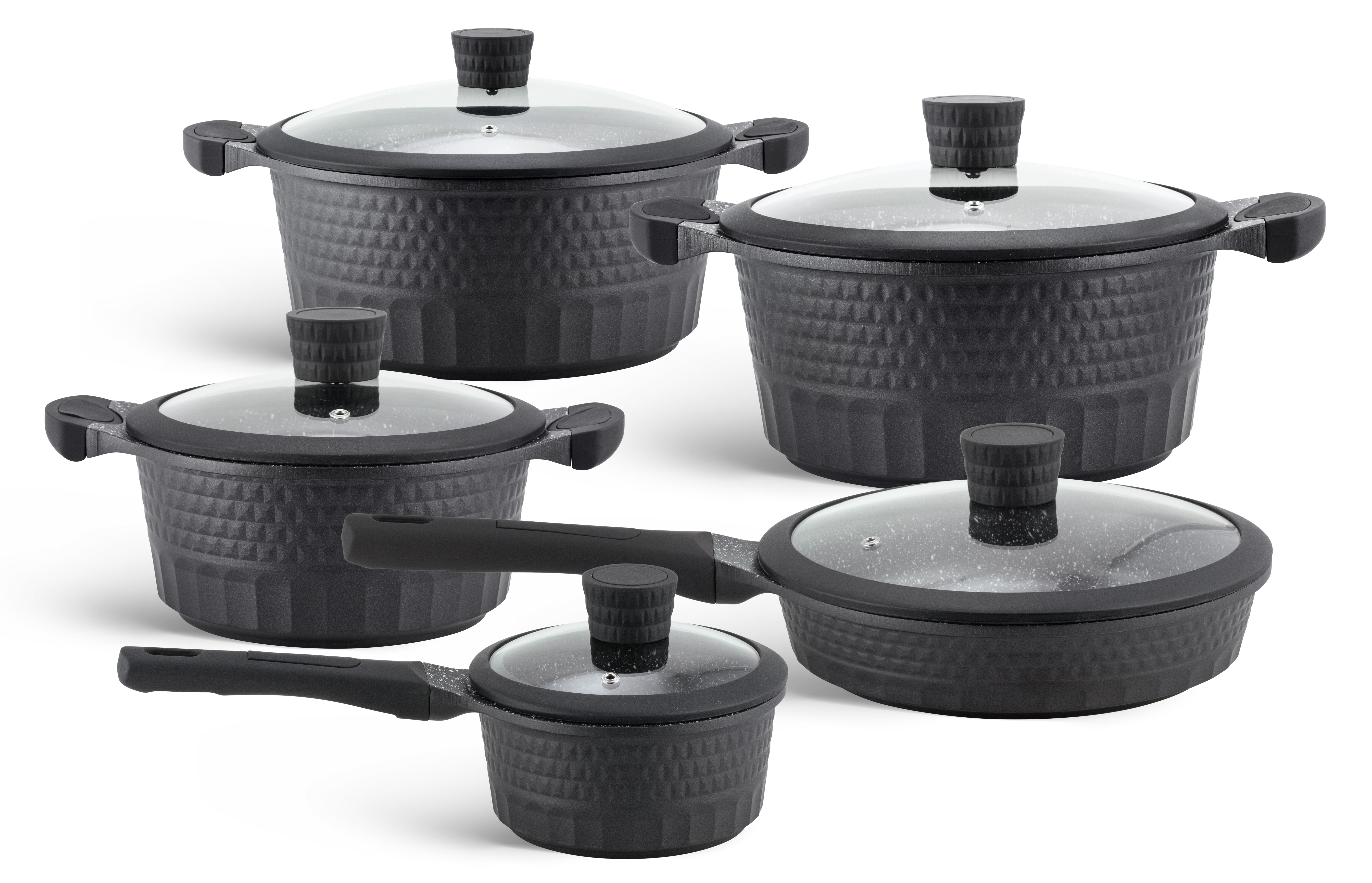 Edenberg 10-Piece Black Marble Ceramic Cookware Set | Non-Stick PFOA-Free | Induction Ready | 2 Designs