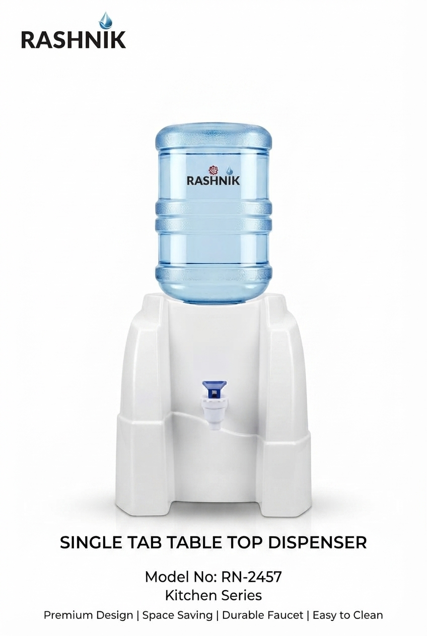 Rashnik Single Tab Table Top Water Dispenser | Model RN-2457 | Kitchen Series | No Electricity | 3L–18L Bottles
