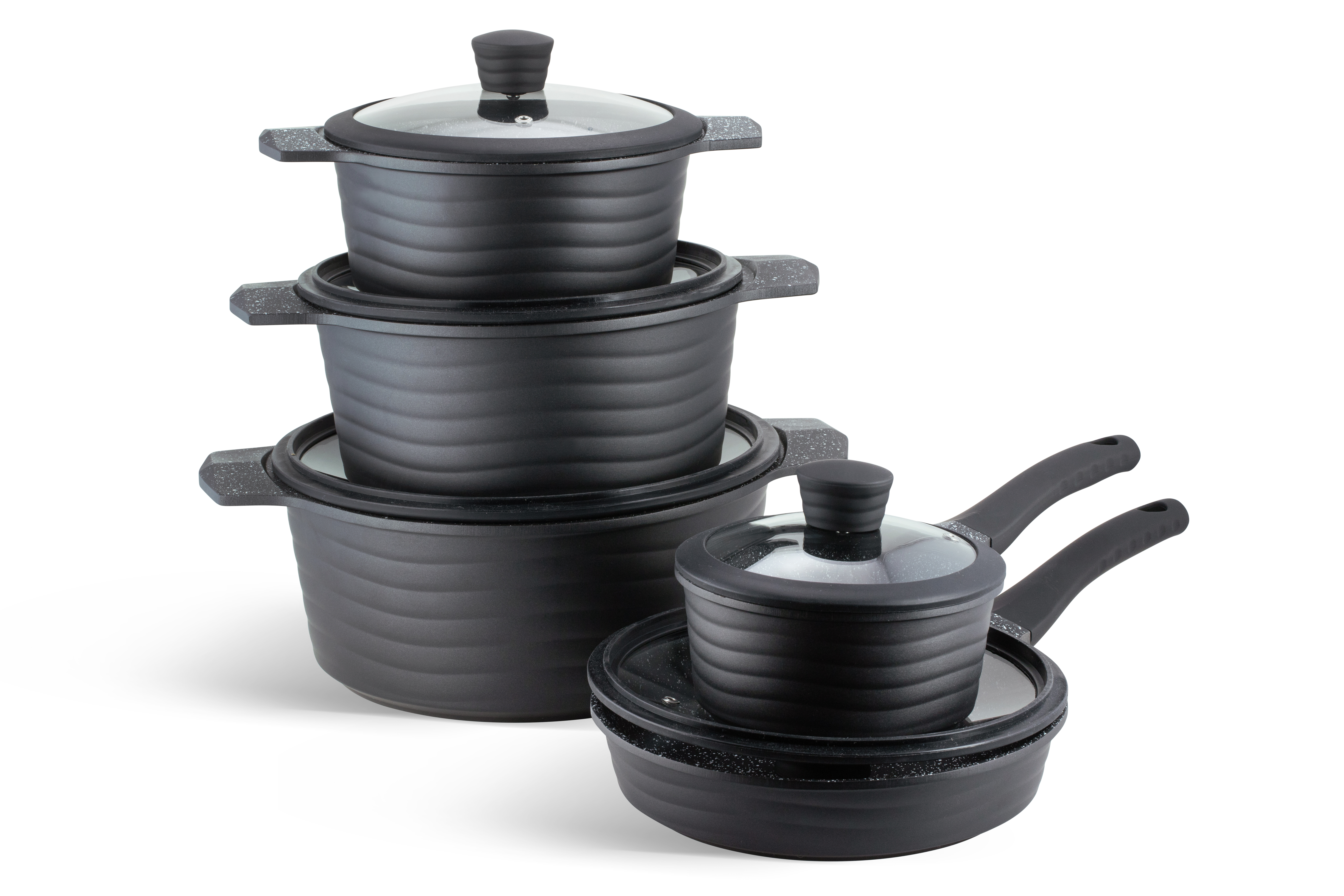 Edenberg 10-Piece Black Marble Ceramic Cookware Set | Non-Stick PFOA-Free | Induction Ready | 2 Designs