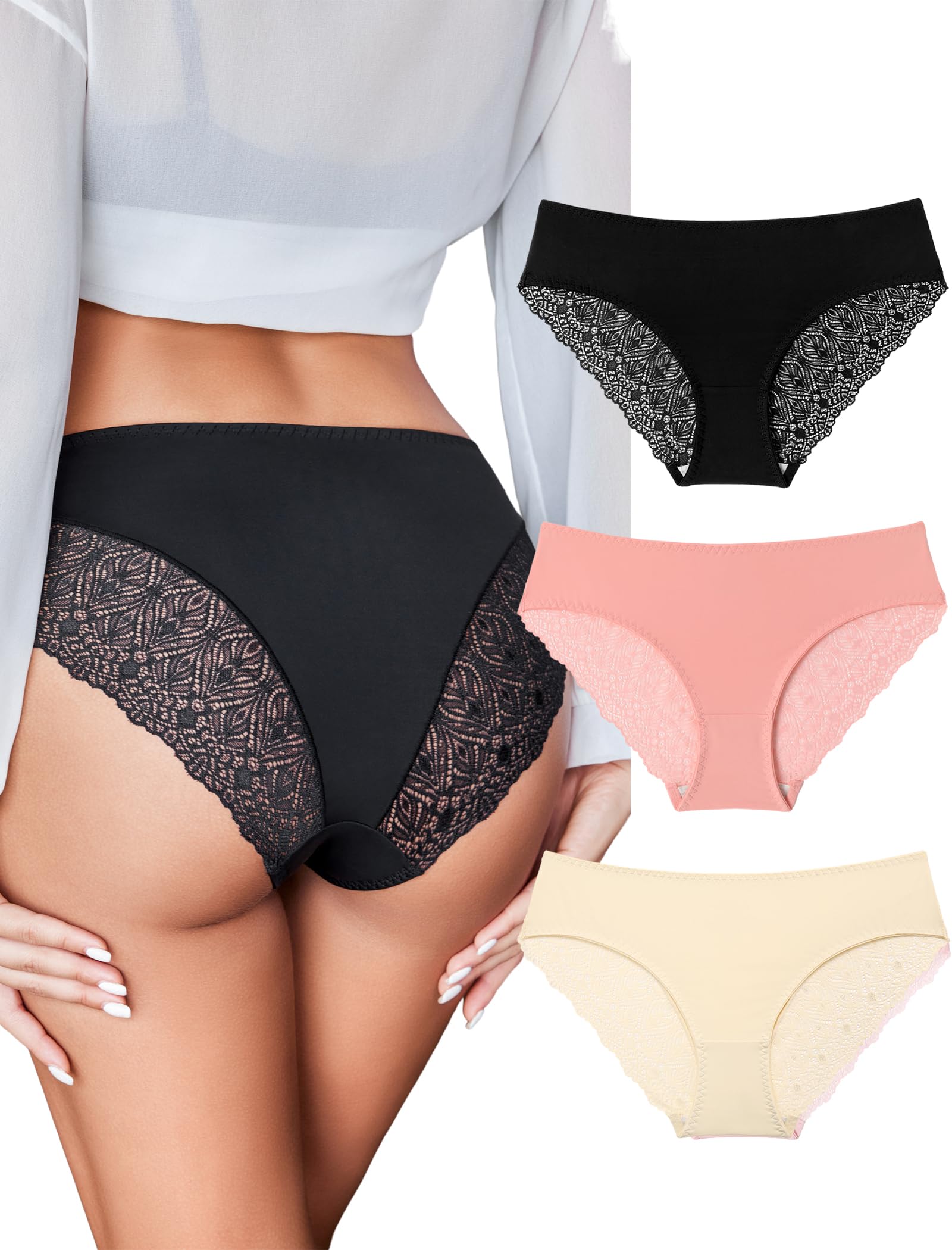 💫6PCS  ELEGANT LACE • FULL BACK STYLE 💫 Women’s Lace Full Back Panties – Cheeky Sexy Fit, Soft Breathable Comfortable Everyday Underwear