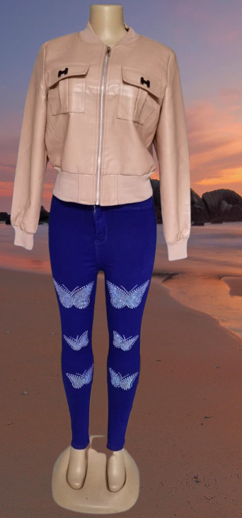 🦋 SPARKLE CURVE FIT | Ladies Butterfly Pencil Jeans – Dynasty Fashion High-Waist Slim Fit Denim with Rhinestone Butterfly Design