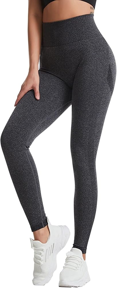 ⭐ SMART COMFORT! Women's Heather Gray High-Rise Seamless Shaping Leggings – Wide Waistband Smooth Stretch Pull-On Casual Tights
