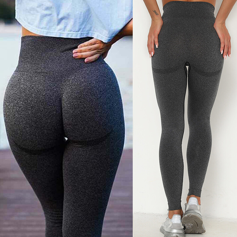 ⭐ SMART COMFORT! Women's Heather Gray High-Rise Seamless Shaping Leggings – Wide Waistband Smooth Stretch Pull-On Casual Tights