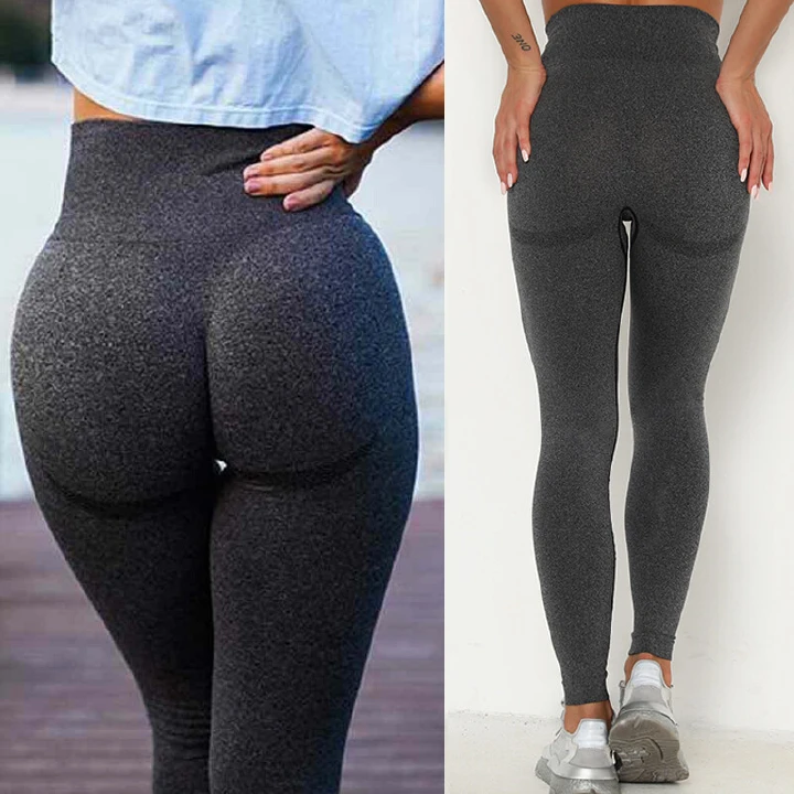 ⭐ SMART COMFORT! Women's Heather Gray High-Rise Seamless Shaping Leggings – Wide Waistband Smooth Stretch Pull-On Casual Tights