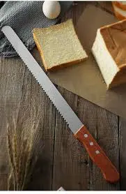 🔥 Hot Pick Stainless Steel Serrated Bread Knife with Wooden Handle Long Bread Cake Slicing Knife Kitchen Baking Tool