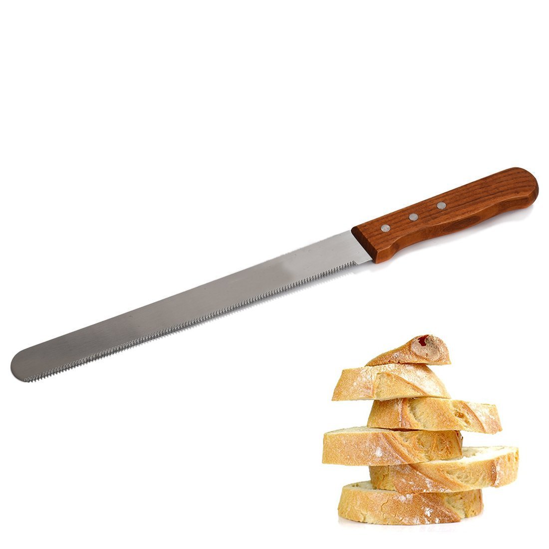 🔥 Hot Pick Stainless Steel Serrated Bread Knife with Wooden Handle Long Bread Cake Slicing Knife Kitchen Baking Tool