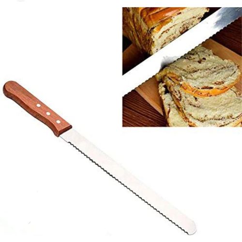 🔥 Hot Pick Stainless Steel Serrated Bread Knife with Wooden Handle Long Bread Cake Slicing Knife Kitchen Baking Tool