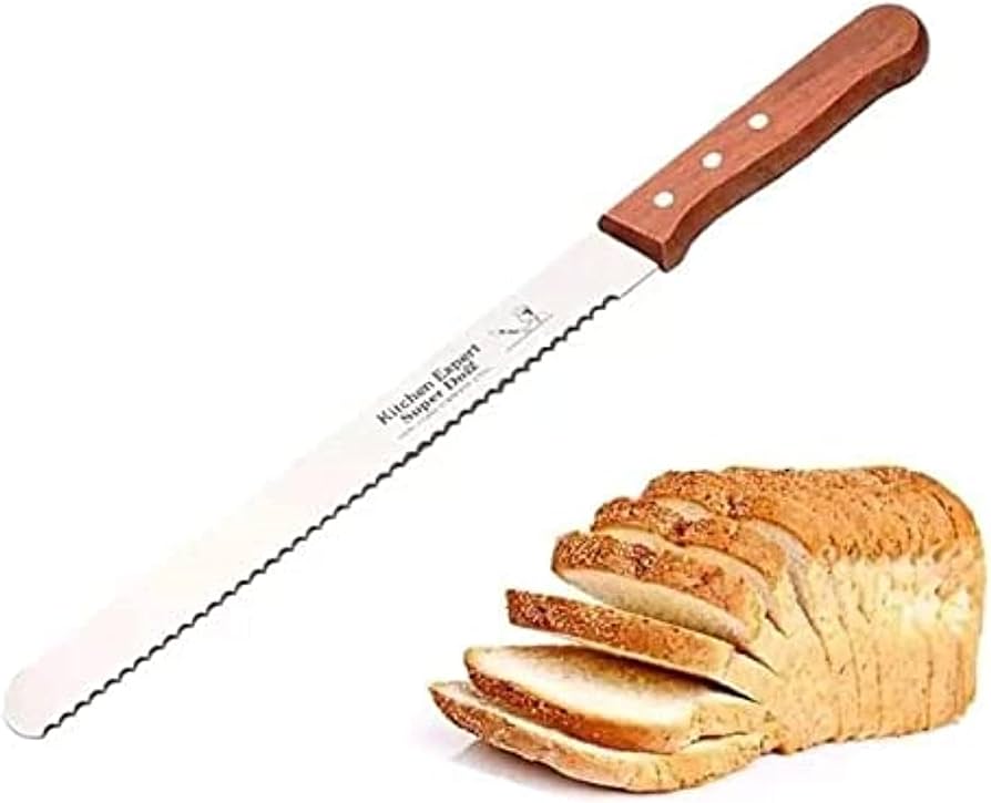 🔥 Hot Pick Stainless Steel Serrated Bread Knife with Wooden Handle Long Bread Cake Slicing Knife Kitchen Baking Tool