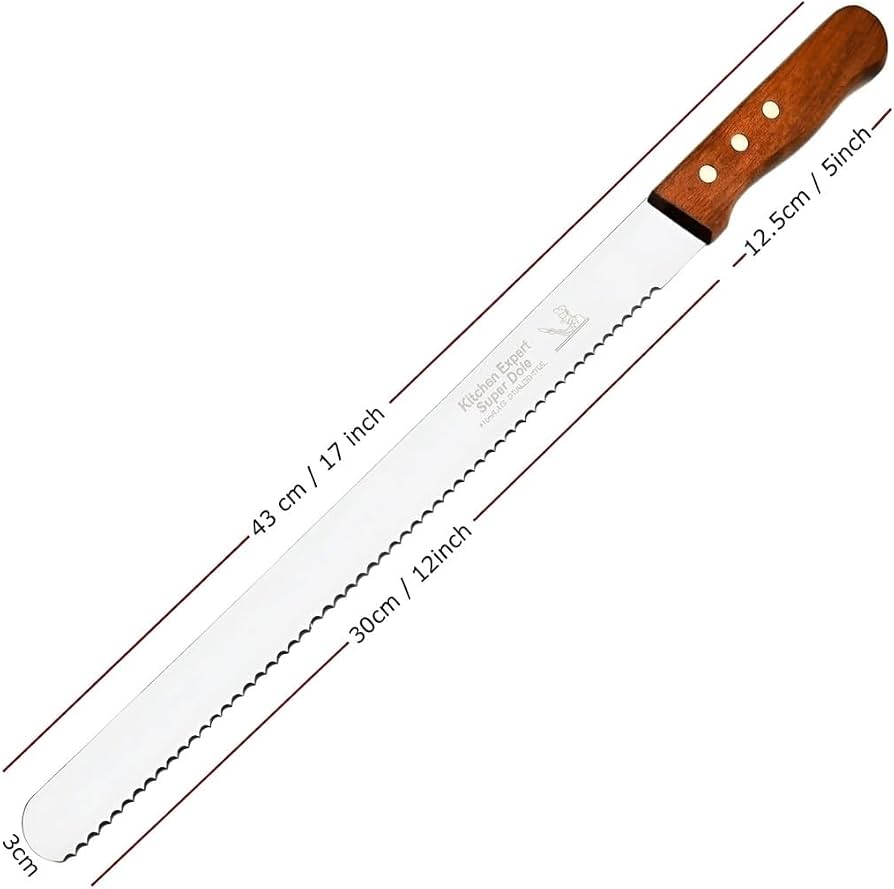 🔥 Hot Pick Stainless Steel Serrated Bread Knife with Wooden Handle Long Bread Cake Slicing Knife Kitchen Baking Tool