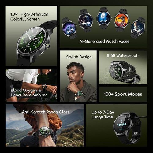 NEW ARRIVAL!!!!!!!!!   Oraimo Watch 6R 1.39'' Anti-Scratch IP68 Smart Watch, Anti-Scratch Panda Glass, Heart Rate & Blood Oxygen Monitor, IP68 Waterproof, AI Generated Watch Faces.