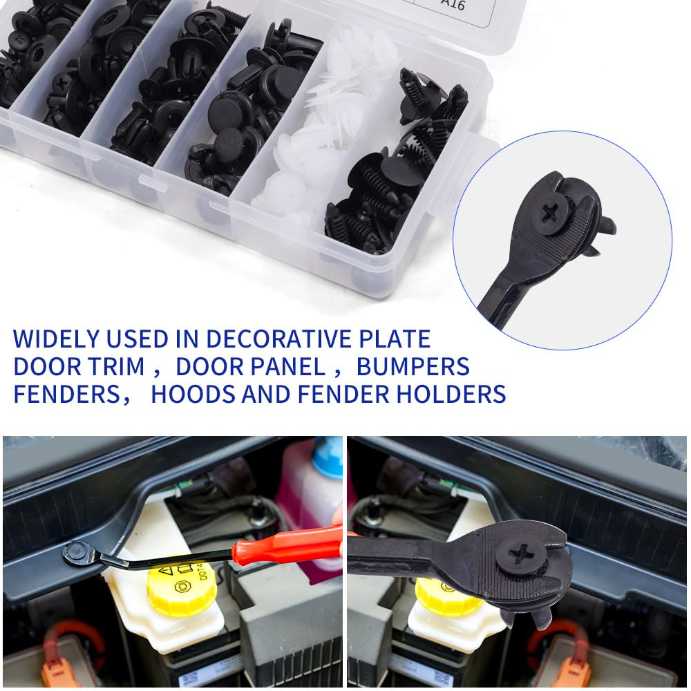 100Pcs Car Bumper Retainer Clips Push Pin Rivets Fasteners Kit with Fastener Remover, Auto Door Trim Panel Fender Plastic Clips Assortment for Most Cars Truck Repair Accessories