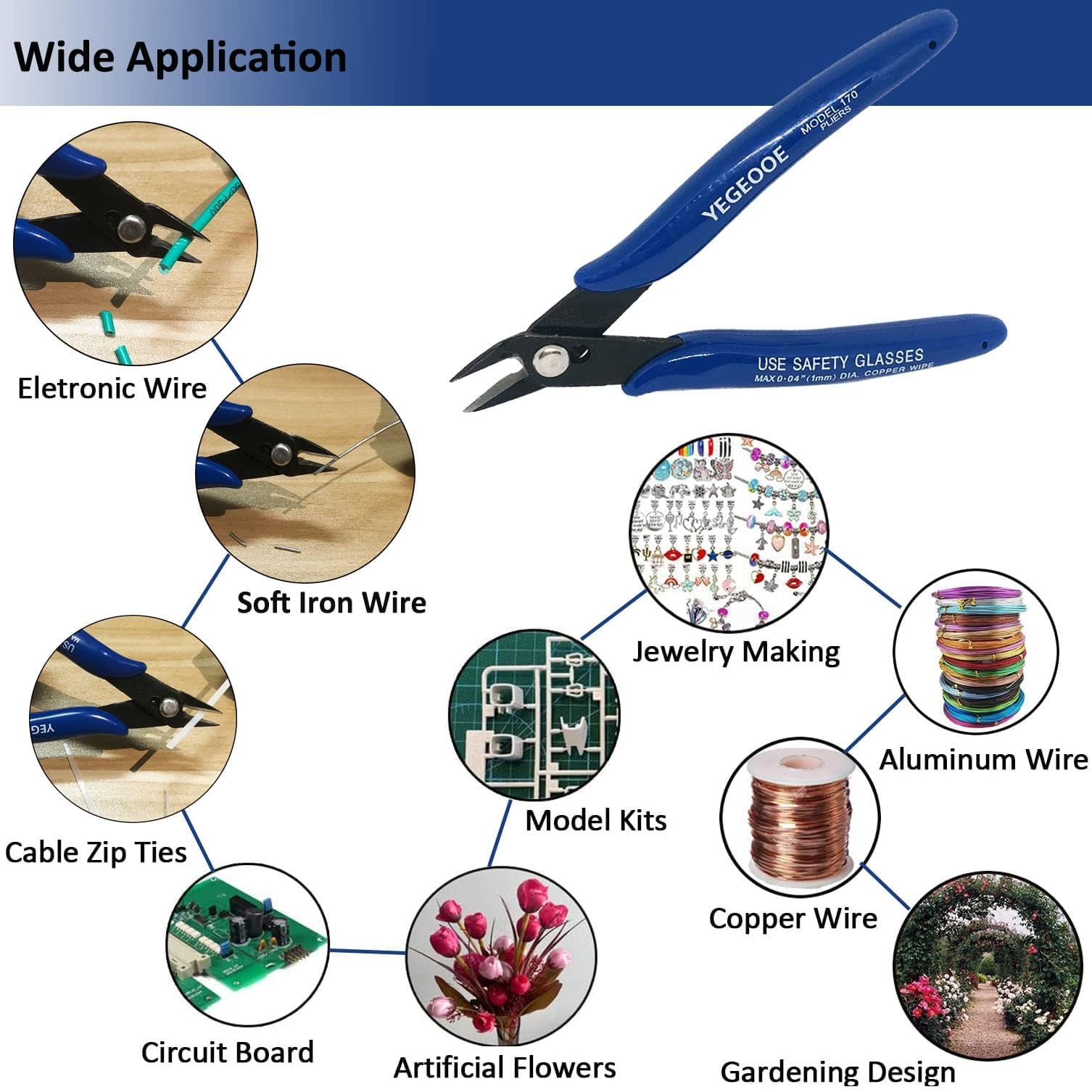 Mini Diagonal Cutting Pliers Blue Flush Cutter Side Cutter Wire Nippers Precision Hand Tool for Electronics Jewelry Repair Cable Cutting DIY Craft Electrician Repair Tool Durable Steel