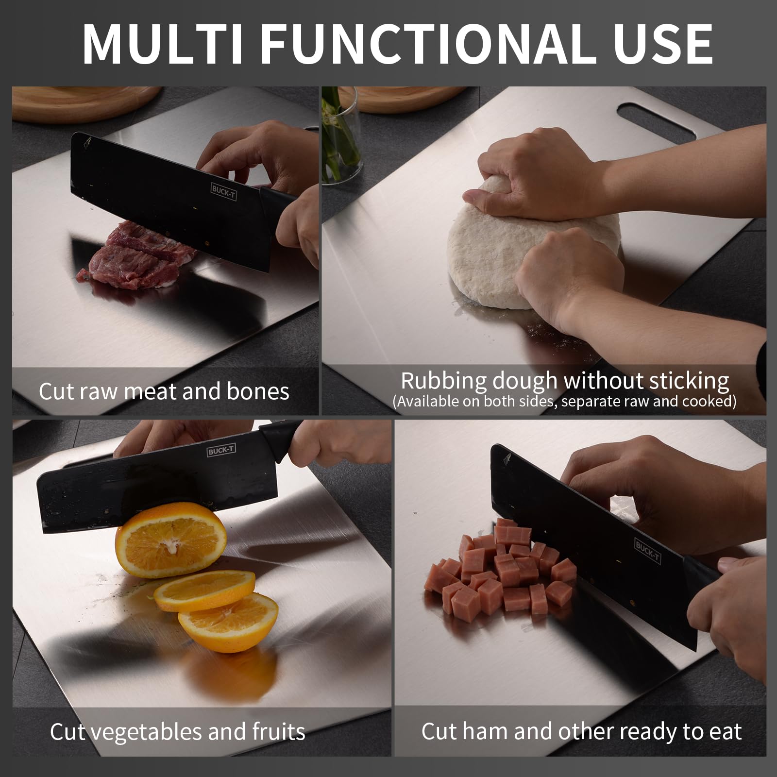 Stainless Steel Chopping Board 20x30cm SUS304 Kitchen Cutting Board Metal Meat Vegetable Fruit Dough Board Easy Clean Hygienic Durable Non Absorb Odor Kitchen Tool Home Cooking