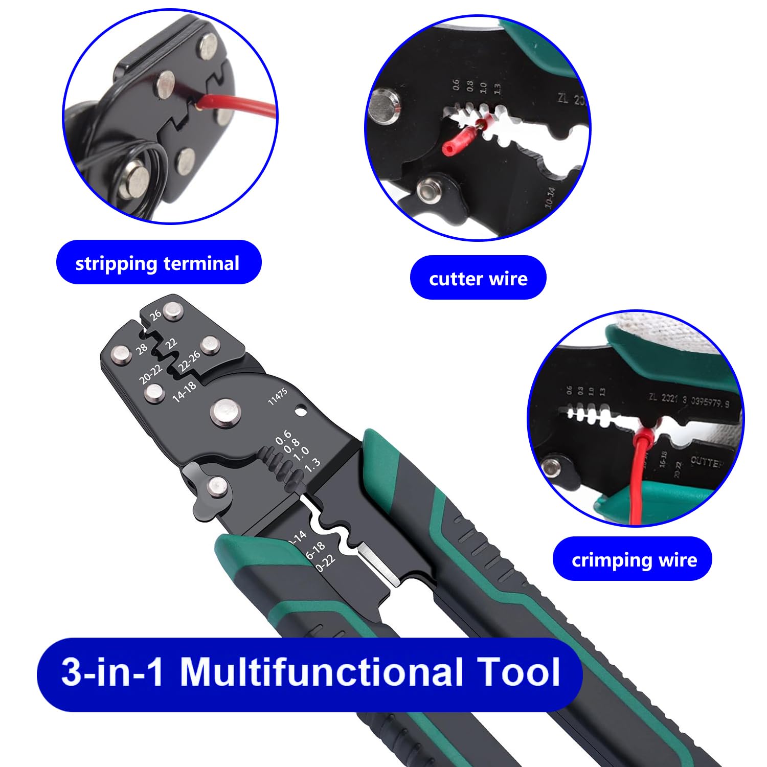 Automatic Wire Stripper 3 in 1 Multifunction Crimping Tool 8 Inch Wire Stripping Tool Cutting Pliers for Electricians Cable Repair Heavy Duty Hand Tool