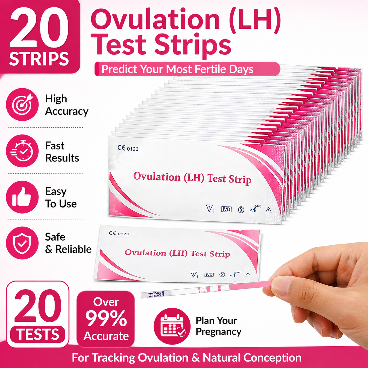 20Pcs Ovulation Test Strips LH Urine Fertility Predictor Kit for Women, Early Pregnancy Ovulation Detection Test, Accurate Fast Result Fertility Monitor Home Self Testing Pregnancy Planning Kit