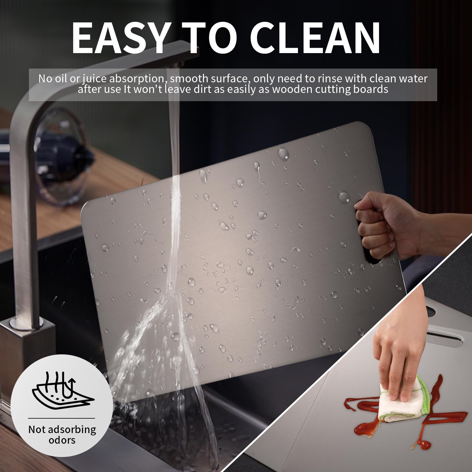 Stainless Steel Chopping Board 20x30cm SUS304 Kitchen Cutting Board Metal Meat Vegetable Fruit Dough Board Easy Clean Hygienic Durable Non Absorb Odor Kitchen Tool Home Cooking