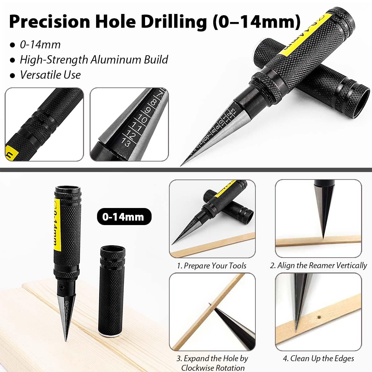 0-14mm RC Body Reamer Hole Punch Tool with Precision Scale Aluminum Expanding Hole Opener for RC Car Shell Plastic Sheet Aircraft Model DIY Drilling Repair Hand Tool Accessories