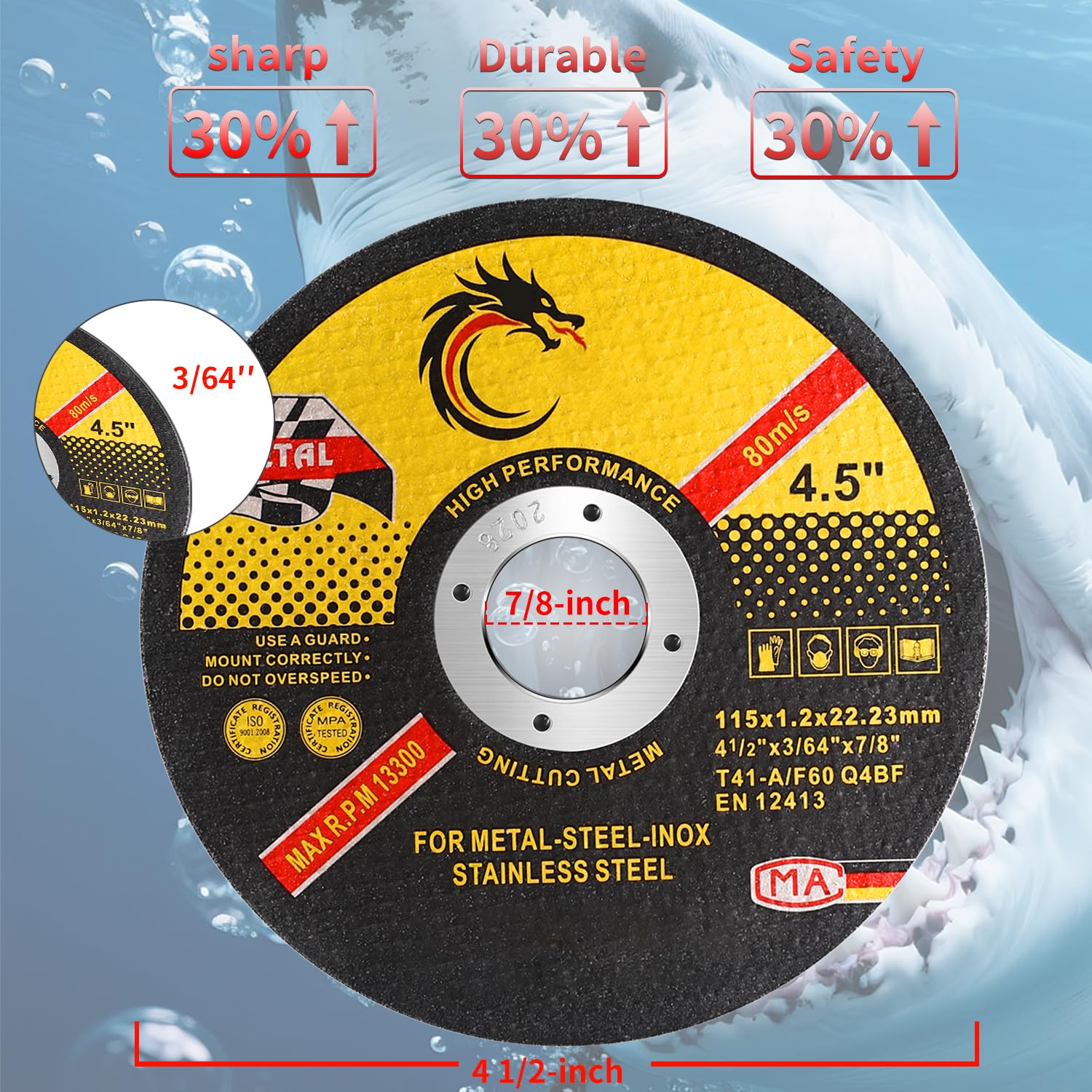 10Pcs 4.5 Inch Cut Off Wheel Angle Grinder Cutting Discs for Metal Stainless Steel, 115x1.2x22mm Thin Grinding Wheels, 13300RPM Fast Sharp Cutting Disc for Iron Steel Sheet DIY Power Tool