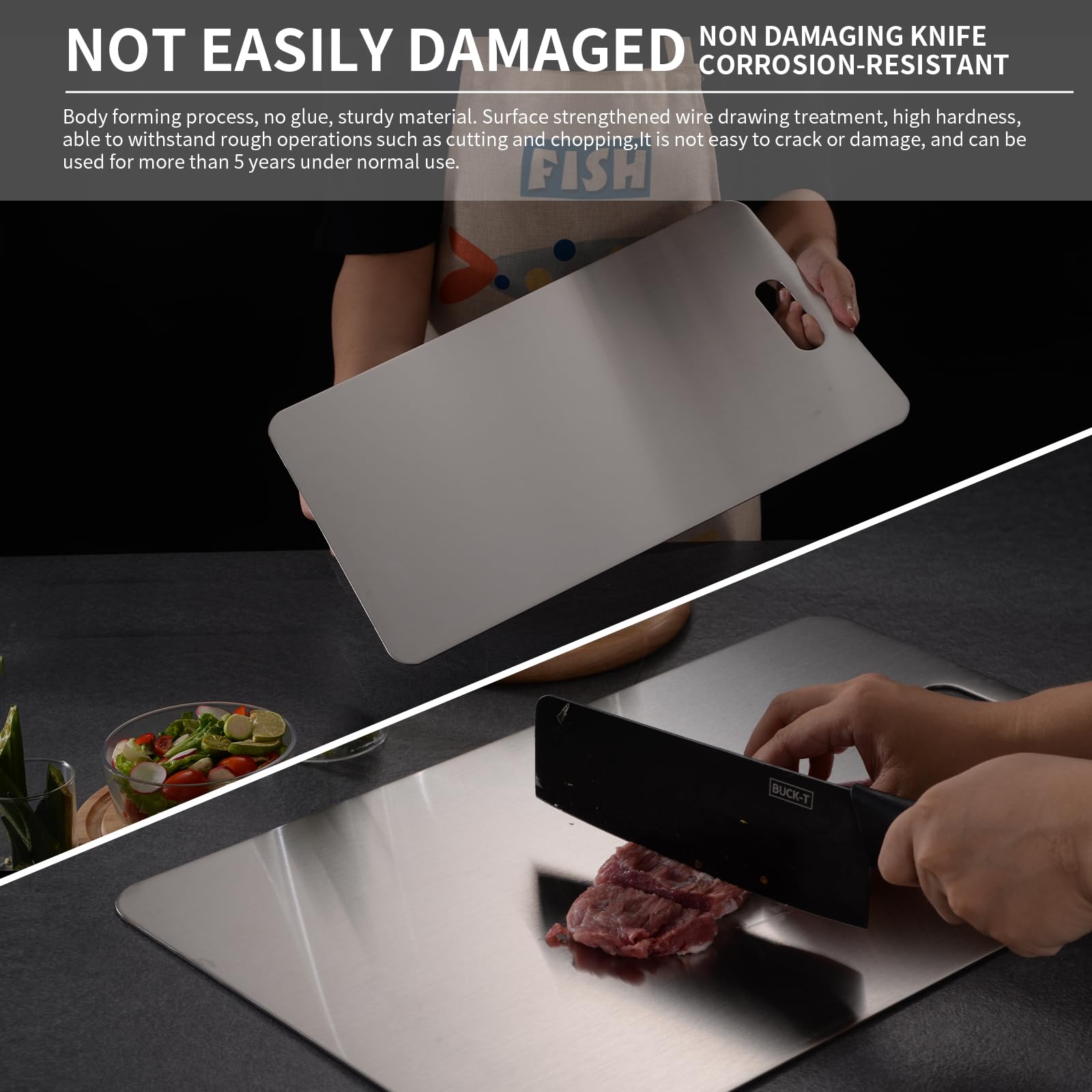 Stainless Steel Chopping Board 20x30cm SUS304 Kitchen Cutting Board Metal Meat Vegetable Fruit Dough Board Easy Clean Hygienic Durable Non Absorb Odor Kitchen Tool Home Cooking