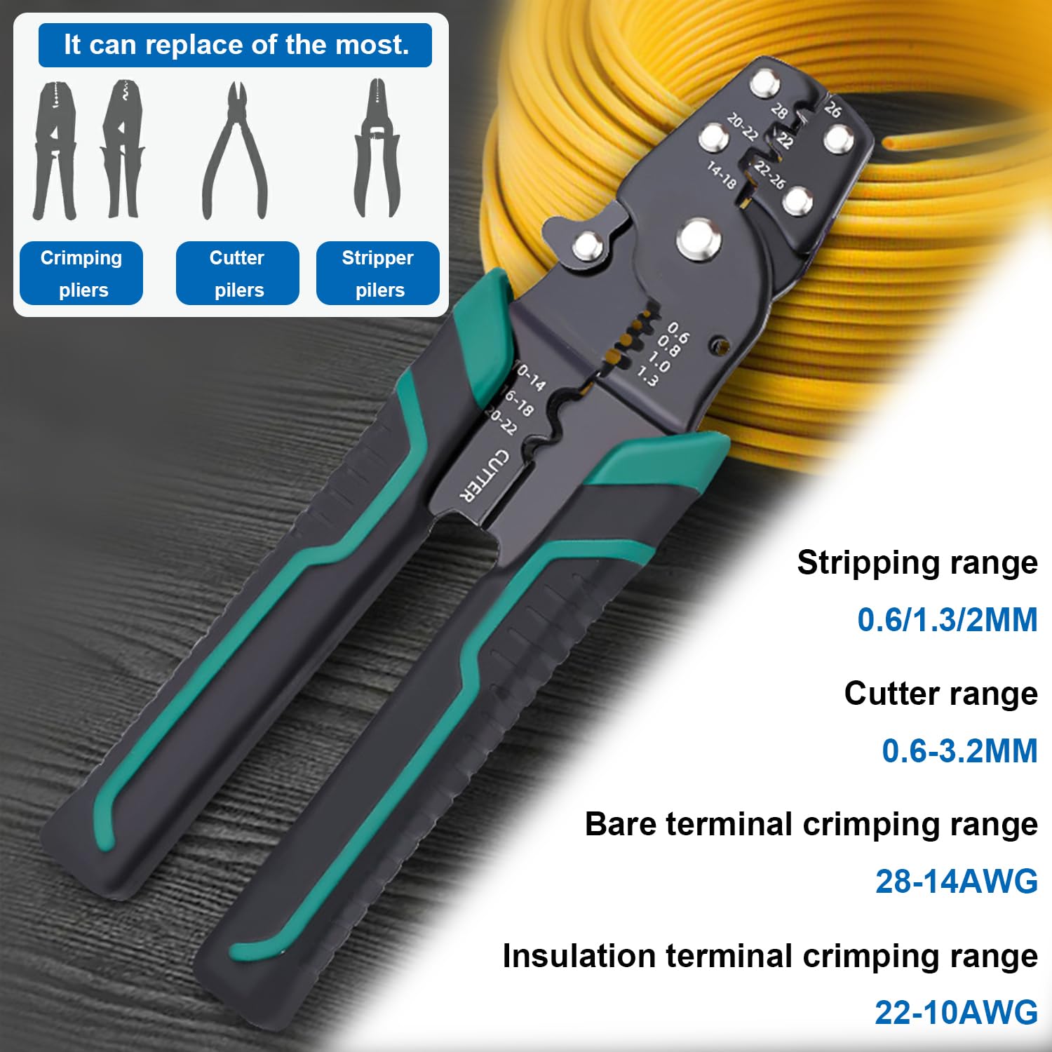 Automatic Wire Stripper 3 in 1 Multifunction Crimping Tool 8 Inch Wire Stripping Tool Cutting Pliers for Electricians Cable Repair Heavy Duty Hand Tool