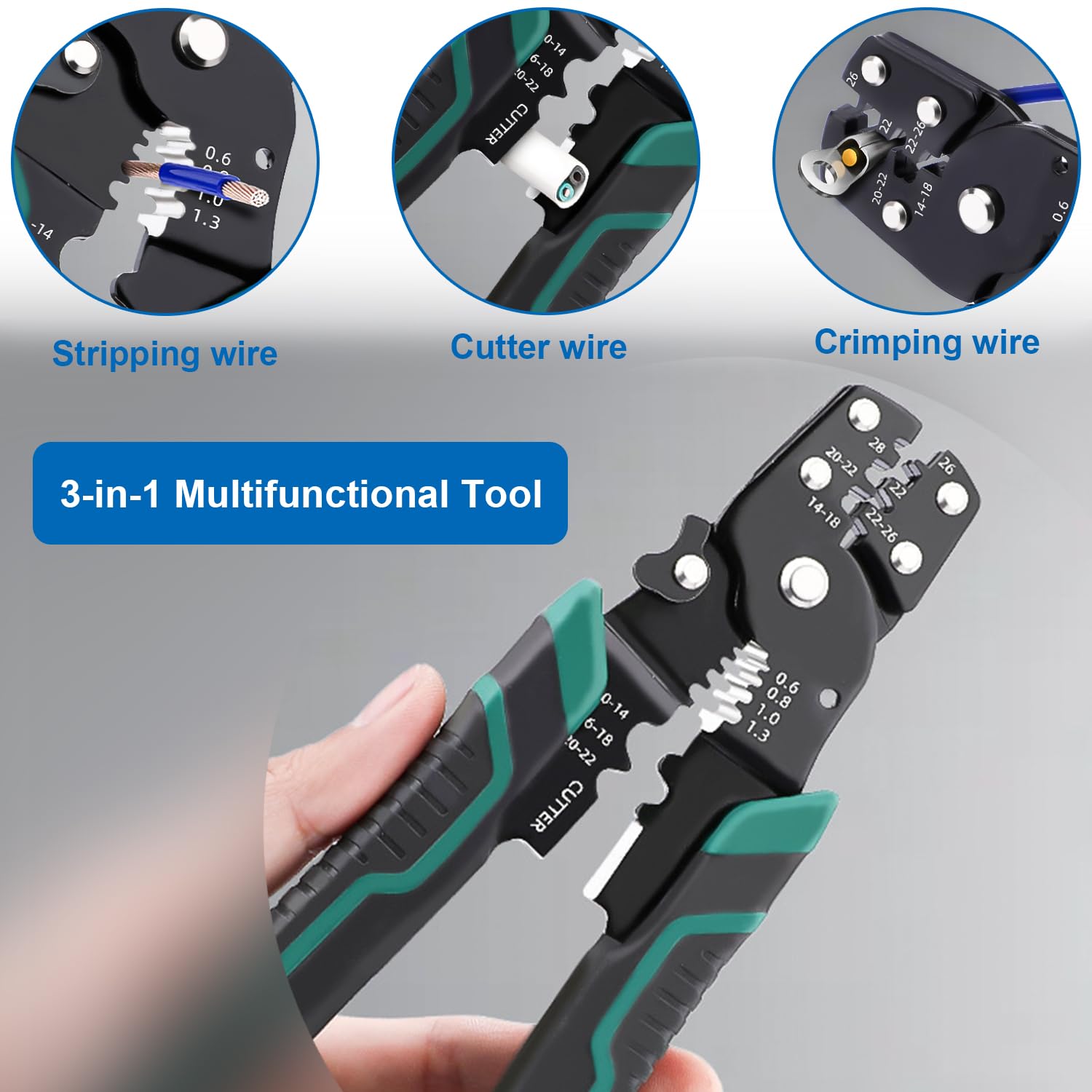 Automatic Wire Stripper 3 in 1 Multifunction Crimping Tool 8 Inch Wire Stripping Tool Cutting Pliers for Electricians Cable Repair Heavy Duty Hand Tool