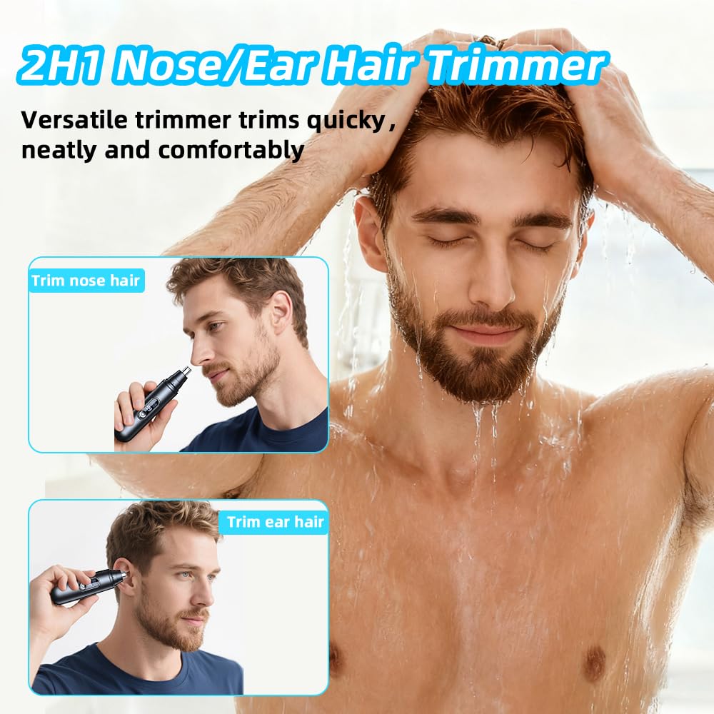 USB Rechargeable Nose Hair Trimmer for Men Women with LED Display Ear Nose Trimmer Clipper IPX7 Waterproof Dual Edge Blades Safe Painless Grooming Tool Easy Cleaning Portable Remover Kit