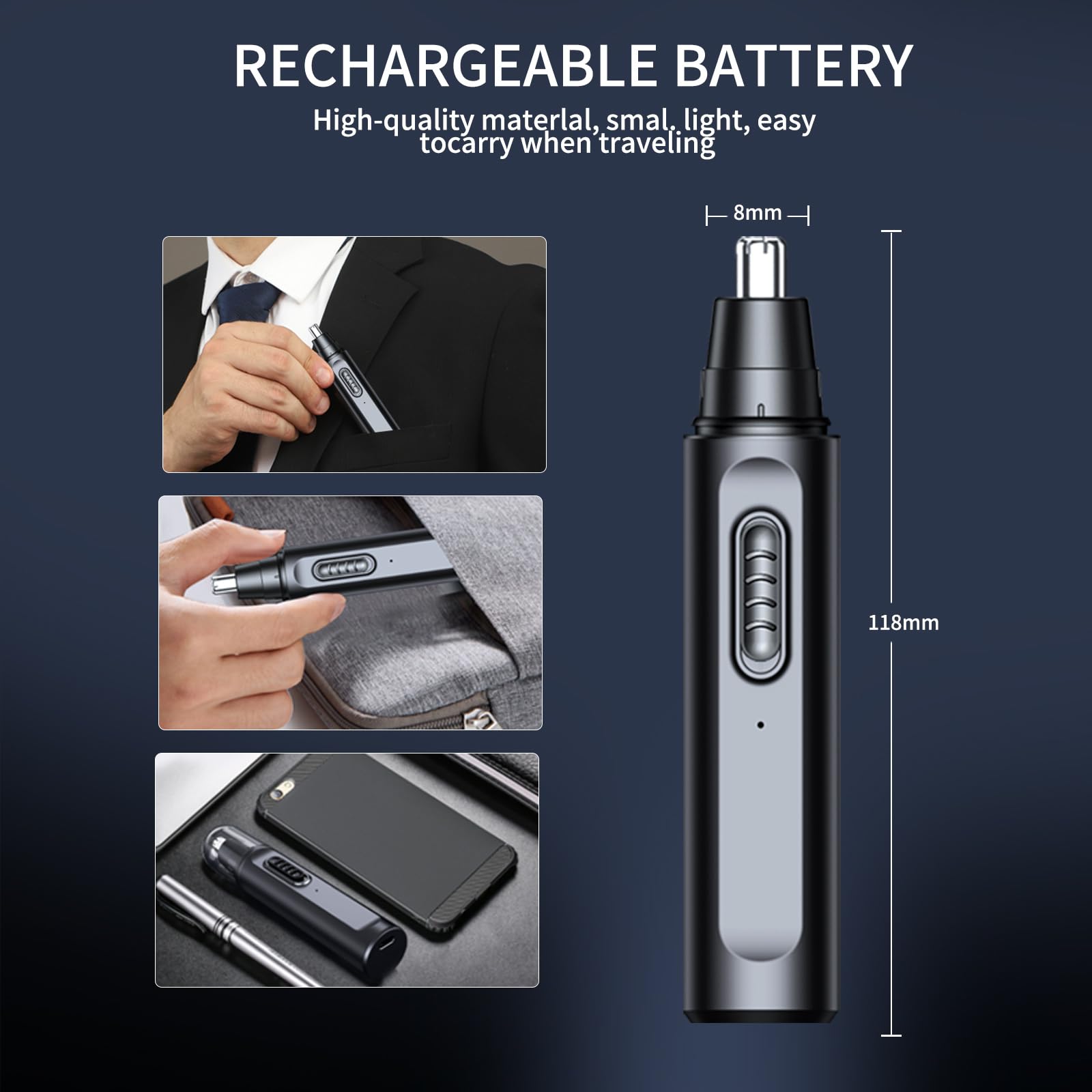 USB Rechargeable Nose Hair Trimmer for Men Women with LED Display Ear Nose Trimmer Clipper IPX7 Waterproof Dual Edge Blades Safe Painless Grooming Tool Easy Cleaning Portable Remover Kit