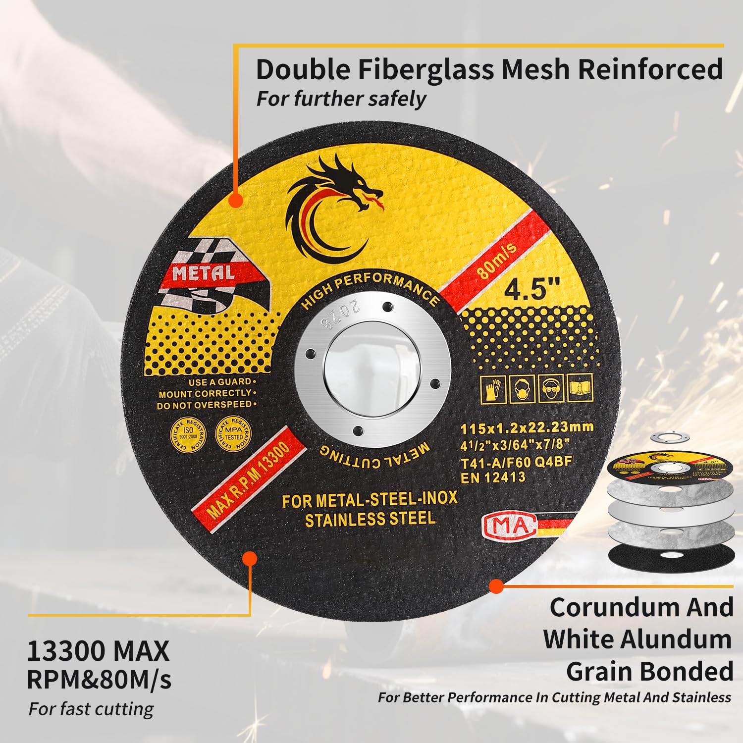 10Pcs 4.5 Inch Cut Off Wheel Angle Grinder Cutting Discs for Metal Stainless Steel, 115x1.2x22mm Thin Grinding Wheels, 13300RPM Fast Sharp Cutting Disc for Iron Steel Sheet DIY Power Tool