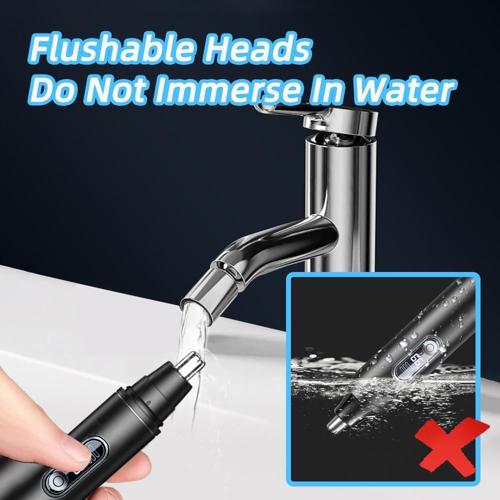 USB Rechargeable Nose Hair Trimmer for Men Women with LED Display Ear Nose Trimmer Clipper IPX7 Waterproof Dual Edge Blades Safe Painless Grooming Tool Easy Cleaning Portable Remover Kit
