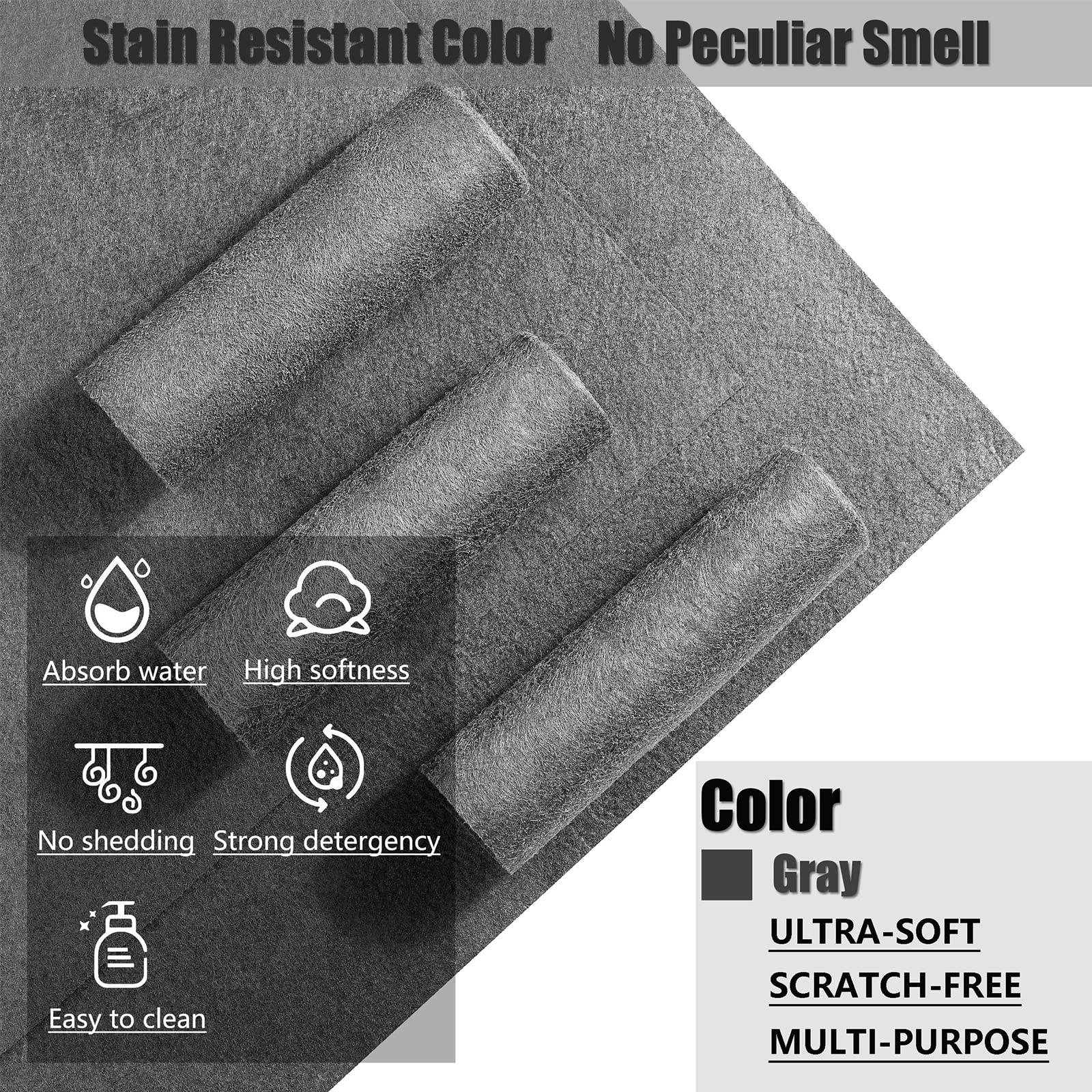 5Pcs Grey Microfiber Cleaning Cloths, Super Absorbent Lint Free Towels for Glass, Mirrors, Car, Kitchen, Windows and Office, Soft Reusable Streak Free Wiping Cloths 30x20cm for Daily Home Use