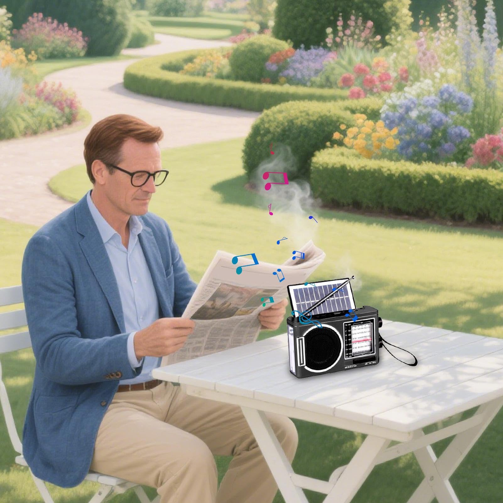Solar FM Radio Bluetooth Speaker MP3 Player with LED Flashlight, Rechargeable Audio Player, USB TF Card Support, Loud Sound, Long Battery Life for Camping, Travel, Outdoor, Home and Emergency Use