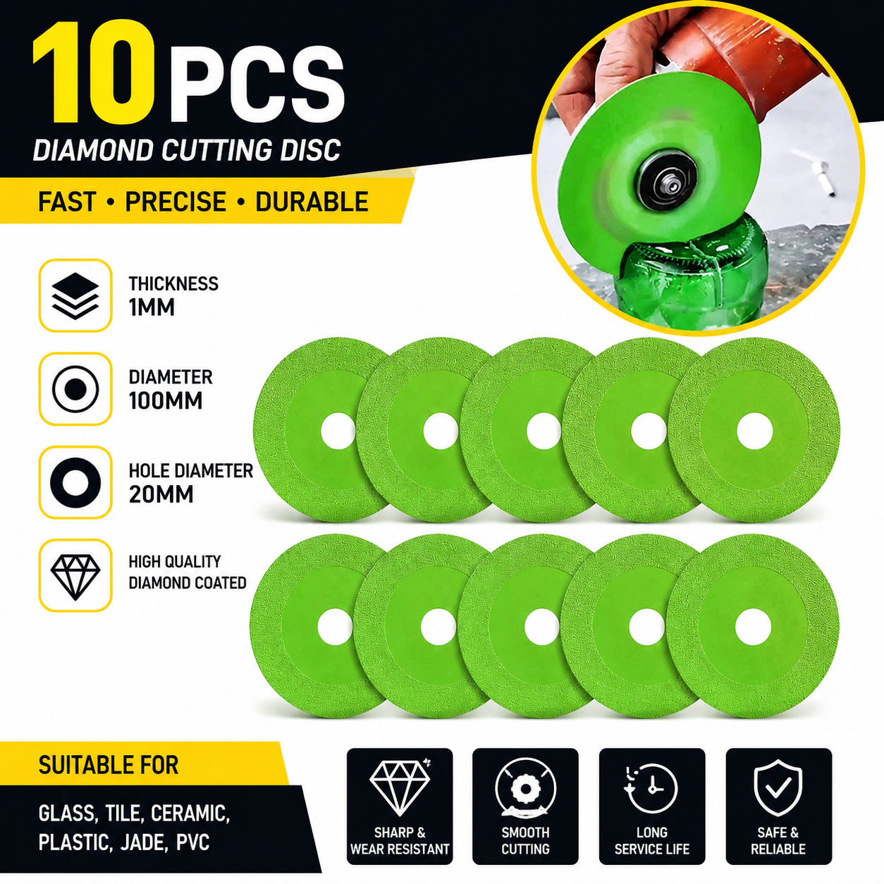 3pcs 100mm diamond cutting disc, angle grinder blade, glass cutting wheel, tile cutting disc, ceramic grinder blade, jade & crystal saw blade, polishing disc, grinding, professional, no chipping