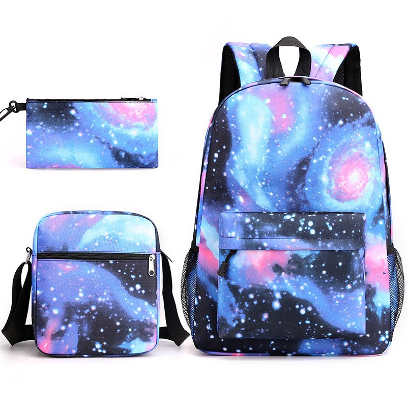 3PCS Galaxy School Backpack Set for Boys and Girls, Large Capacity Student Bookbag with Shoulder Bag and Pencil Case, Lightweight School Bag for Primary, Secondary School, Travel and Daily Use