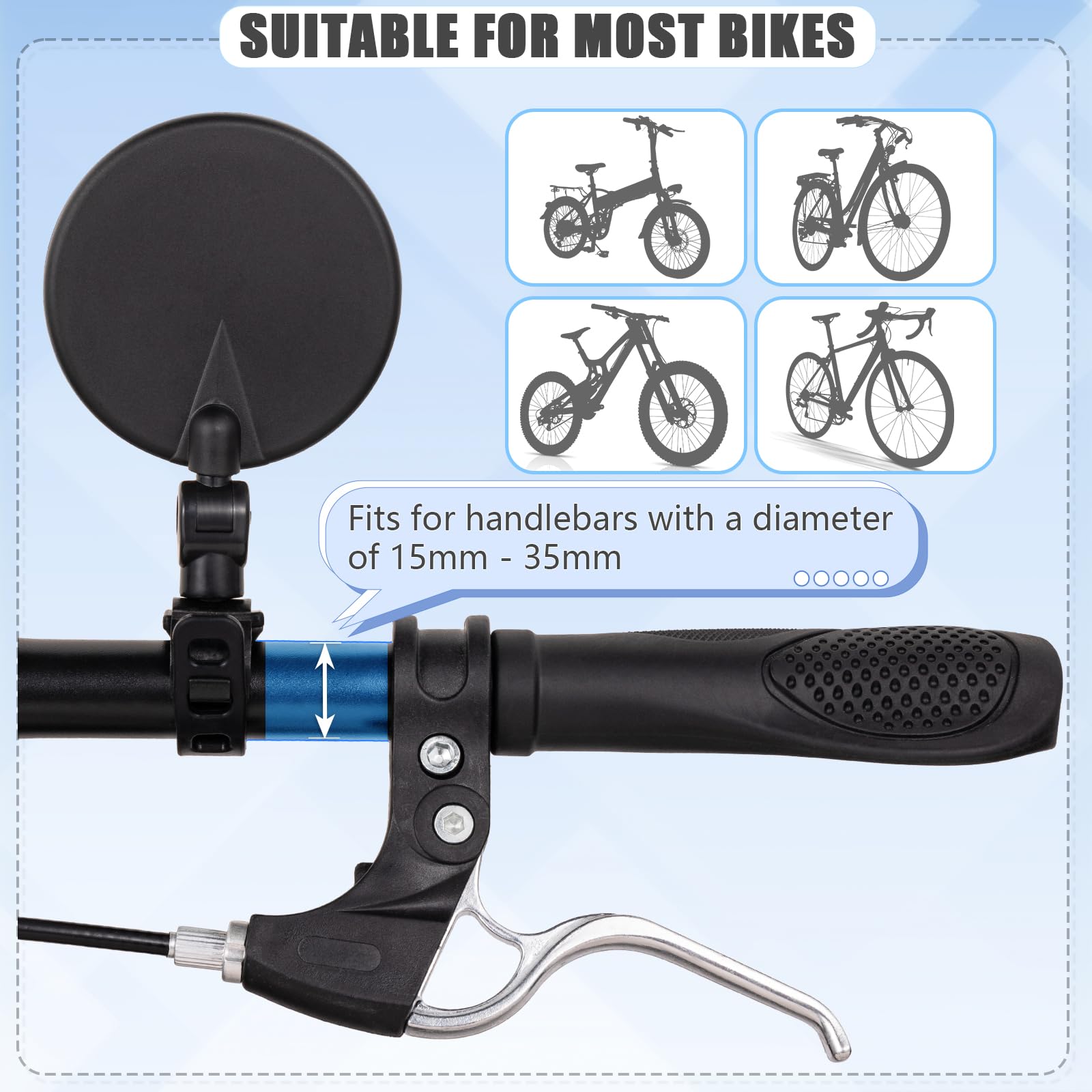 Electric Bike Rear View Mirrors 2PCS 360° Rotatable Wide Angle Convex Mirrors for E-Bike Bicycle Scooter MTB Commuter Bike Handlebar Safety Rearview Mirror Easy Installation Shockproof Accessories