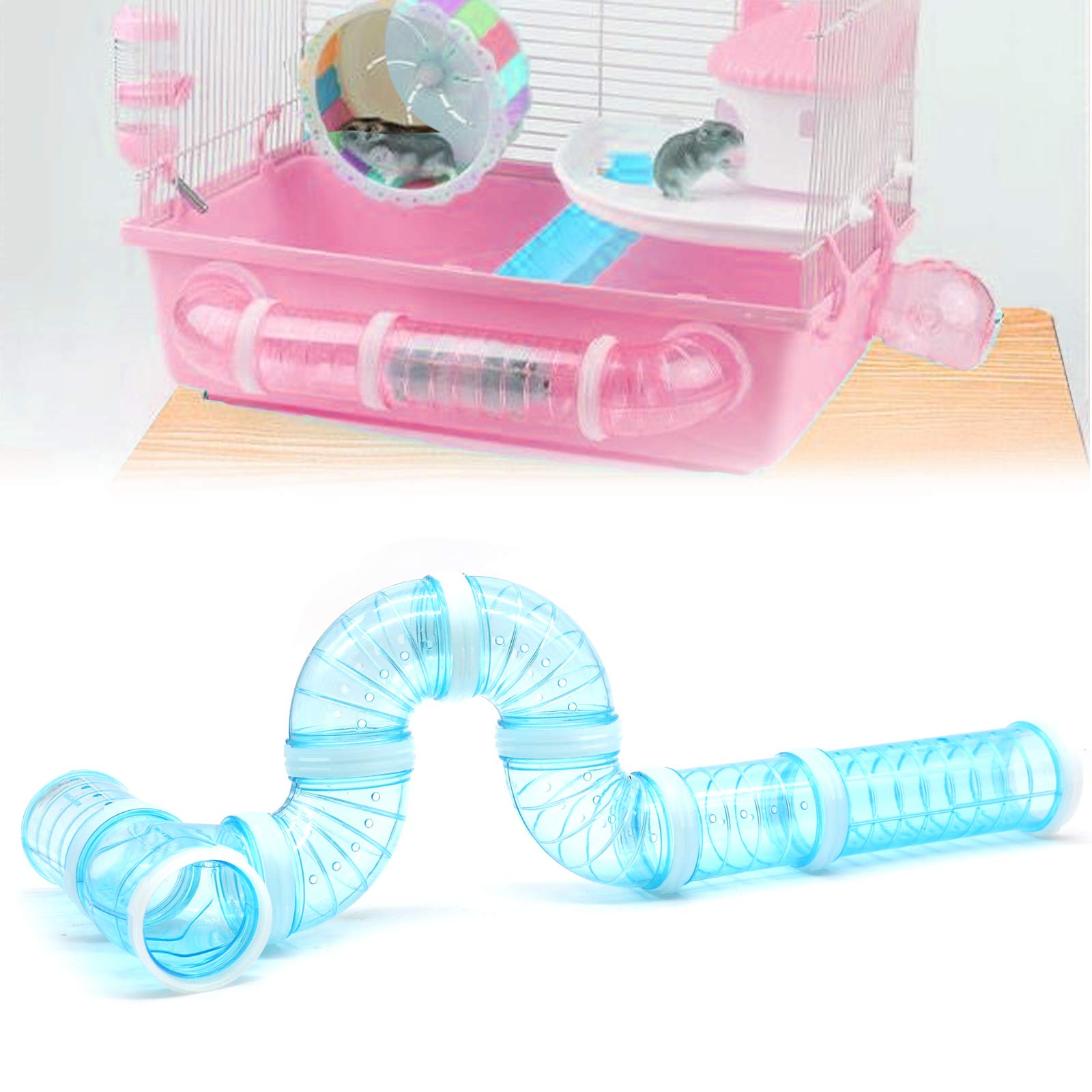 DIY Hamster Tunnel Maze Modular Cage Accessories with Transparent Tubes, Small Pet Playground Adventure House, Expandable Hamster Villa Bath Room Exercise Toy for Hamsters, Gerbils and Mice
