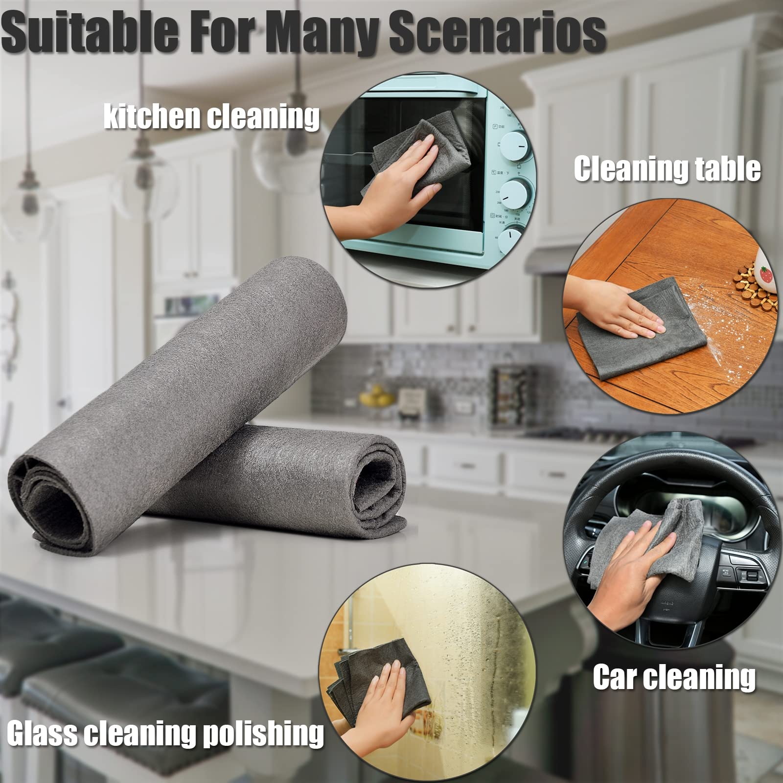 5Pcs Grey Microfiber Cleaning Cloths, Super Absorbent Lint Free Towels for Glass, Mirrors, Car, Kitchen, Windows and Office, Soft Reusable Streak Free Wiping Cloths 30x20cm for Daily Home Use