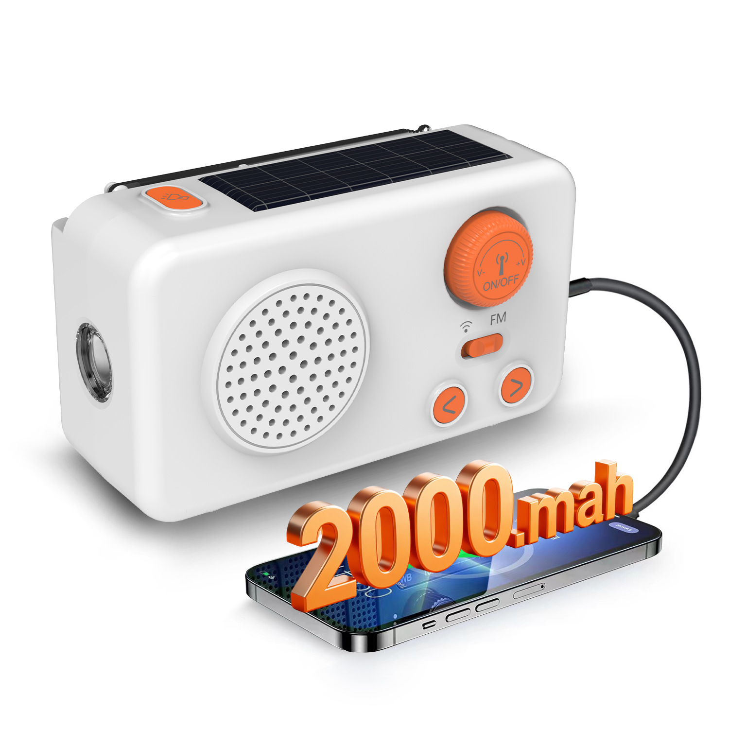 Solar Emergency Radio with Power Bank, Hand Crank Generator and LED Flashlight, Portable FM Radio with Solar Charging, Rechargeable Radio for Camping, Travel, Outdoor Survival and Disaster Preparednes