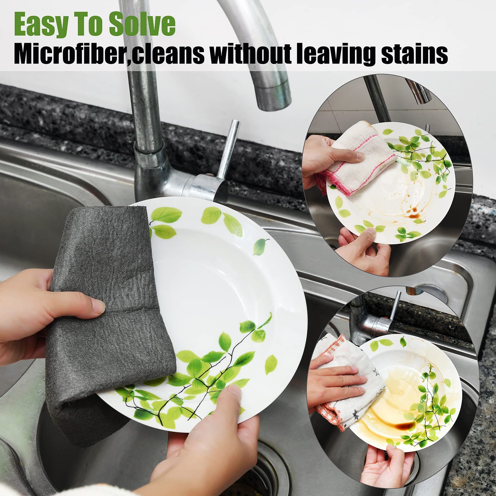 5Pcs Grey Microfiber Cleaning Cloths, Super Absorbent Lint Free Towels for Glass, Mirrors, Car, Kitchen, Windows and Office, Soft Reusable Streak Free Wiping Cloths 30x20cm for Daily Home Use