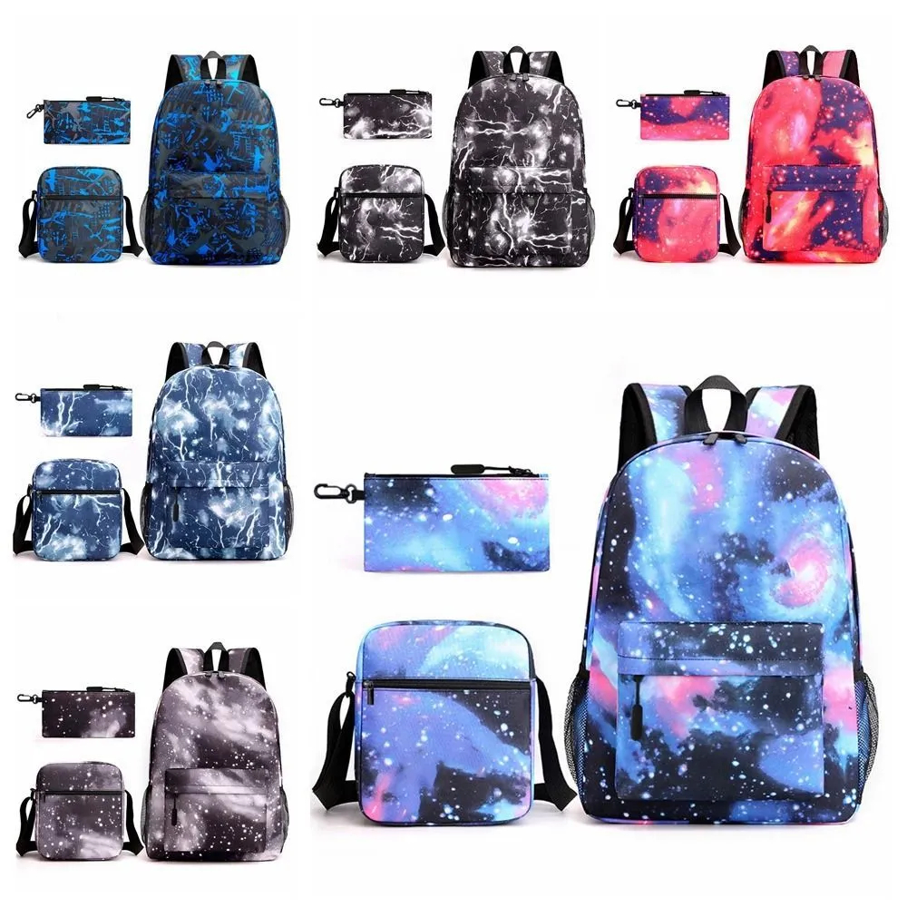 3PCS Galaxy School Backpack Set for Boys and Girls, Large Capacity Student Bookbag with Shoulder Bag and Pencil Case, Lightweight School Bag for Primary, Secondary School, Travel and Daily Use