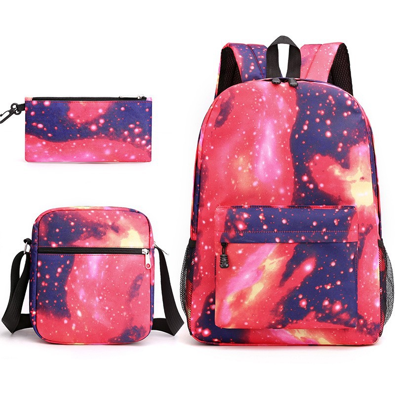3PCS Galaxy School Backpack Set for Boys and Girls, Large Capacity Student Bookbag with Shoulder Bag and Pencil Case, Lightweight School Bag for Primary, Secondary School, Travel and Daily Use