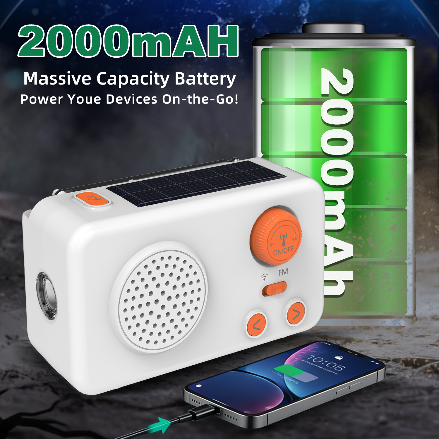 Solar Emergency Radio with Power Bank, Hand Crank Generator and LED Flashlight, Portable FM Radio with Solar Charging, Rechargeable Radio for Camping, Travel, Outdoor Survival and Disaster Preparednes