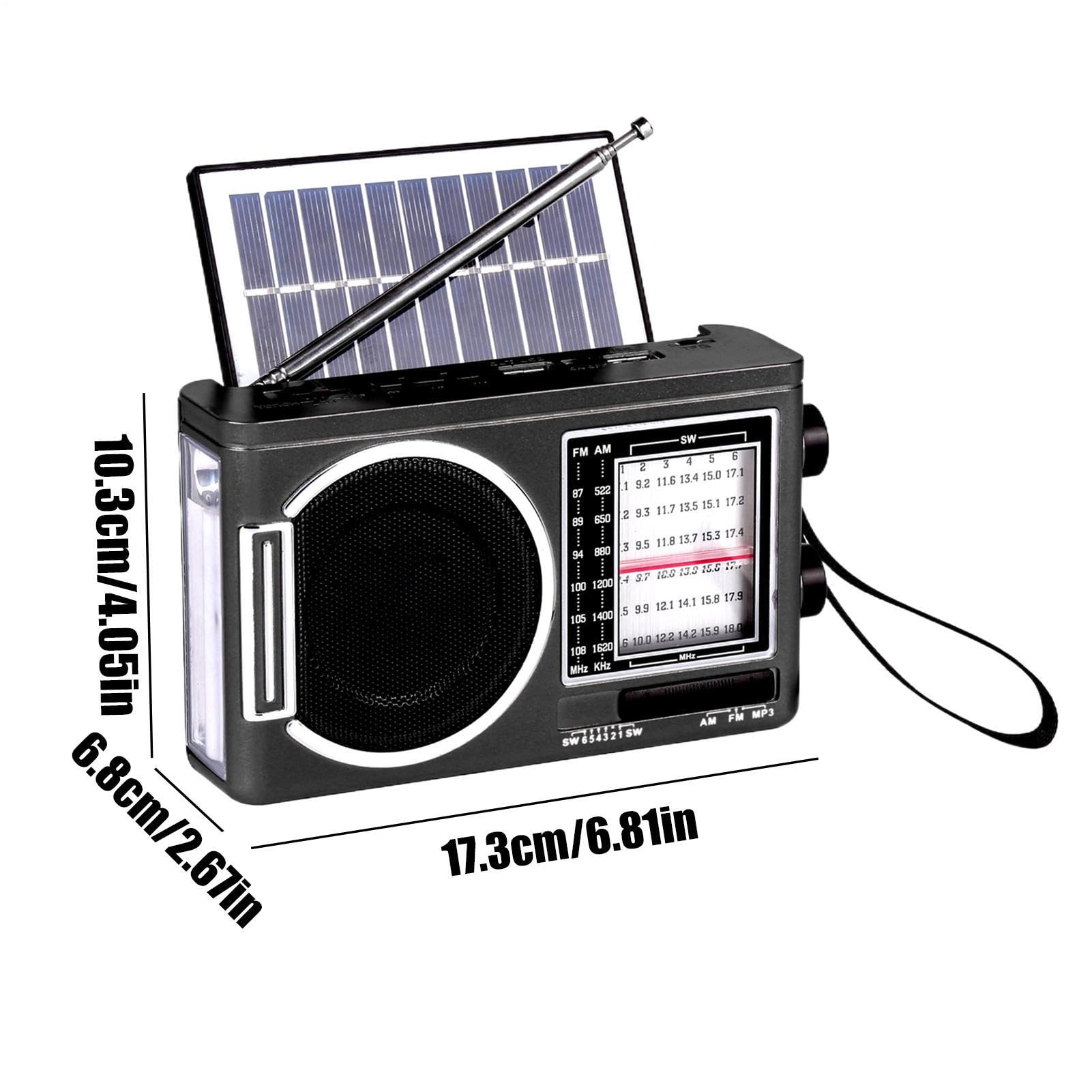 Solar FM Radio Bluetooth Speaker MP3 Player with LED Flashlight, Rechargeable Audio Player, USB TF Card Support, Loud Sound, Long Battery Life for Camping, Travel, Outdoor, Home and Emergency Use